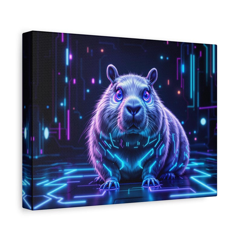 Capybara Tech Cybercapy, Futuristic Neon Capybara Wall Art, Cyberpunk Animal Print ...