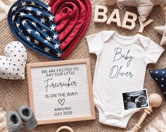 Fourth of July Pregnancy Announcement, Independence day announcement, Patriotic Baby Reveal, Little Firecracker Baby Reveal Social media