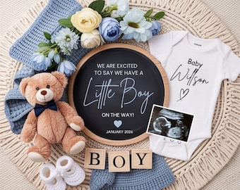 Little Boy Schwangerschaftsankündigung, digitale Baby Boy Schwangerschaft Vorlage für Social Media bearbeitbare Canva Vorlage, es ist ein Junge kleiner Bruder