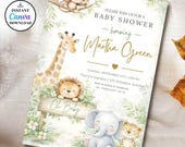 Safari Baby Shower Invitation Template,Oh boy Editable and Printable Invite,Jungle Theme Baby Shower Invitation Template Greenery canva