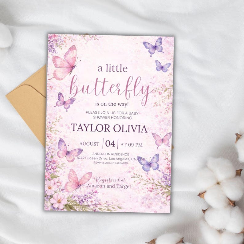 Editable Butterfly Baby Shower Invitation, Pink and Purple Butterfly Invitation, A Little Butterfly Is On The Way, Girl Butterfly Invitation
Butterfly Baby Shower Invitation, Pink Purple Butterfly Invitation Template, Editable Butterfly Baby Shower Invite Girl, Flowers, Canva
EDITABLE Butterfly Baby Shower Invitation A Baby Butterfly is on Her Way Baby Shower Girl theme Pink Butterfly Invite Downloadable & Printed