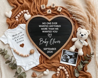 IVF Pregnancy Announcement, Gender Neutral Baby Reveal, Love & Science (Editable Template)