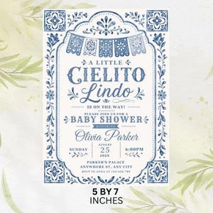 Editable Cielito Lindo Dusty Blue Baby Shower Invitation, Mexican Talavera Papel Picado Invite, Terracotta Spanish Theme, Canva Template 
Cielito Lindo Baby Shower Invitation Template Blue Mexican Baby Shower Invite Editable Canva Download 
Editable Cielito Lindo Invitation, Cielito Lindo Baby Shower Invitation, Mexican Baby Shower Invitation, Papel Picado Invite, Blue Talavera
