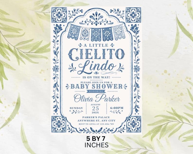Editable Cielito Lindo Dusty Blue Baby Shower Invitation, Mexican Talavera Papel Picado Invite, Terracotta Spanish Theme, Canva Template 
Cielito Lindo Baby Shower Invitation Template Blue Mexican Baby Shower Invite Editable Canva Download 
Editable Cielito Lindo Invitation, Cielito Lindo Baby Shower Invitation, Mexican Baby Shower Invitation, Papel Picado Invite, Blue Talavera
