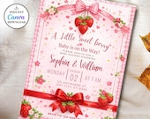 Strawberry Baby Shower Invitation,Editable Berry Sweet Invitation,Pink Baby Shower Invite,Printable Berry Sweet Baby Shower Canva Template