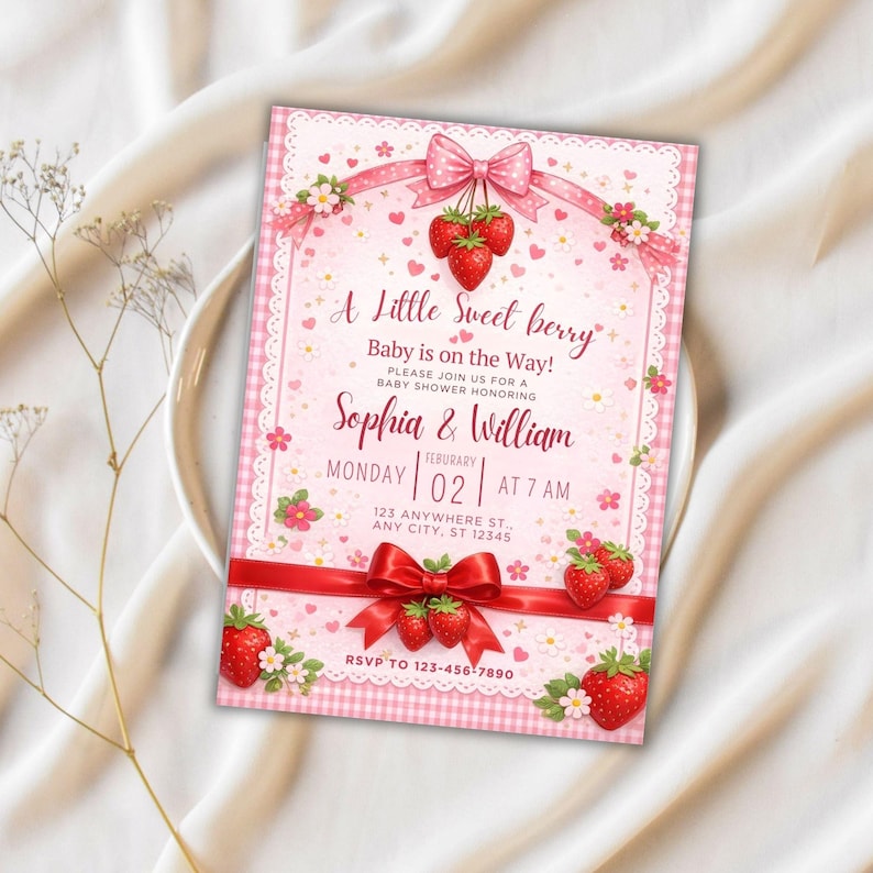 Strawberry Baby Shower Invitation, Editable Pink Baby Shower Invite, Printable Berry Sweet Baby Shower Canva Template, Digital Download 
Editable Berry Sweet Baby Shower Invitation Template, Strawberry Baby Shower Invite, Pink Girl Baby Shower,Canva Invitation,Instant Download
Strawberry Baby Shower Invitation Template, Editable Pink Baby Shower Invite, Berry Sweet Invitation, Printable Invite, Digital Download