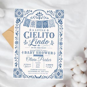 Editable Cielito Lindo Dusty Blue Baby Shower Invitation, Mexican Talavera Papel Picado Invite, Terracotta Spanish Theme, Canva Template 
Cielito Lindo Baby Shower Invitation Template Blue Mexican Baby Shower Invite Editable Canva Download 
Editable Cielito Lindo Invitation, Cielito Lindo Baby Shower Invitation, Mexican Baby Shower Invitation, Papel Picado Invite, Blue Talavera