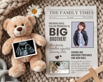 Big Brother Pregnancy Announcement Template,Promoted to Big Brother Baby Number Two On The Way Newspaper Baby Reveal,Social Media Pregnancy