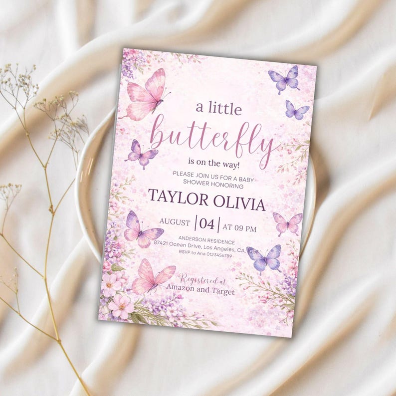 Editable Butterfly Baby Shower Invitation, Pink and Purple Butterfly Invitation, A Little Butterfly Is On The Way, Girl Butterfly Invitation
Butterfly Baby Shower Invitation, Pink Purple Butterfly Invitation Template, Editable Butterfly Baby Shower Invite Girl, Flowers, Canva
EDITABLE Butterfly Baby Shower Invitation A Baby Butterfly is on Her Way Baby Shower Girl theme Pink Butterfly Invite Downloadable & Printed