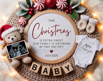 Weihnachten Baby Digitale Schwangerschaftansage Vorlage, Neutral Baby Reveal, Social Media Bearbeitbare Schwangerschaft Reveal, Canva Digitale Vorlage