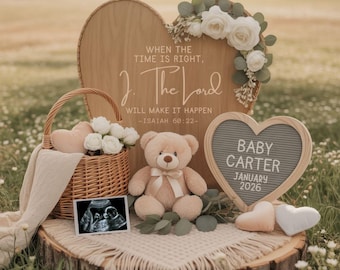 Christian Bear Pregnancy Announcement,Sunset Social Media Reveal,Editable Gender Neutral Template for Social Media 2026,Ultrasound Digital