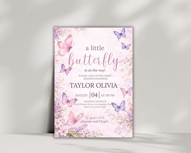 Editable Butterfly Baby Shower Invitation, Pink and Purple Butterfly Invitation, A Little Butterfly Is On The Way, Girl Butterfly Invitation
Butterfly Baby Shower Invitation, Pink Purple Butterfly Invitation Template, Editable Butterfly Baby Shower Invite Girl, Flowers, Canva
EDITABLE Butterfly Baby Shower Invitation A Baby Butterfly is on Her Way Baby Shower Girl theme Pink Butterfly Invite Downloadable & Printed