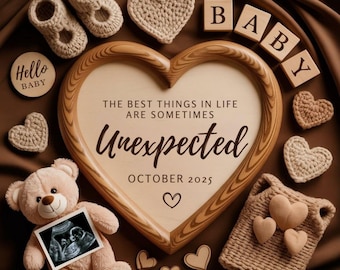 Unexpected Pregnancy Announcement Editable Social Media Template,Neutral Social Media Reveal Download,Teddy Bear Simple Canva Template
