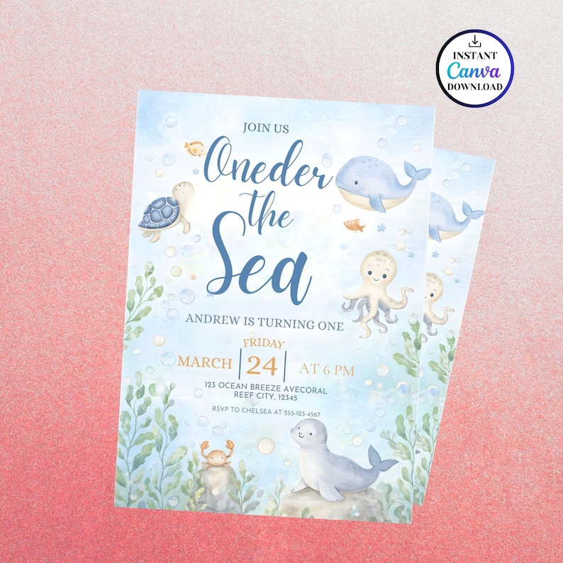 Oneder the Sea Birthday Invitation, Editable Canva Template, Watercolour Sea Animals,  DIGITAL DOWNLOAD
Oneder the Sea Birthday Invitation, Editable Canva Template, Watercolour Sea Animals, Nautical Ocean Kids Birthday Invite, Digital Download
Oneder The Sea Invitation Boy Editable Canva Template Watercolour Sea Animals Nautical Ocean Kids First Birthday Invite DIGITAL DOWNLOAD