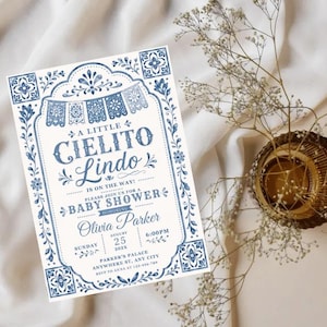 Editable Cielito Lindo Dusty Blue Baby Shower Invitation, Mexican Talavera Papel Picado Invite, Terracotta Spanish Theme, Canva Template 
Cielito Lindo Baby Shower Invitation Template Blue Mexican Baby Shower Invite Editable Canva Download 
Editable Cielito Lindo Invitation, Cielito Lindo Baby Shower Invitation, Mexican Baby Shower Invitation, Papel Picado Invite, Blue Talavera