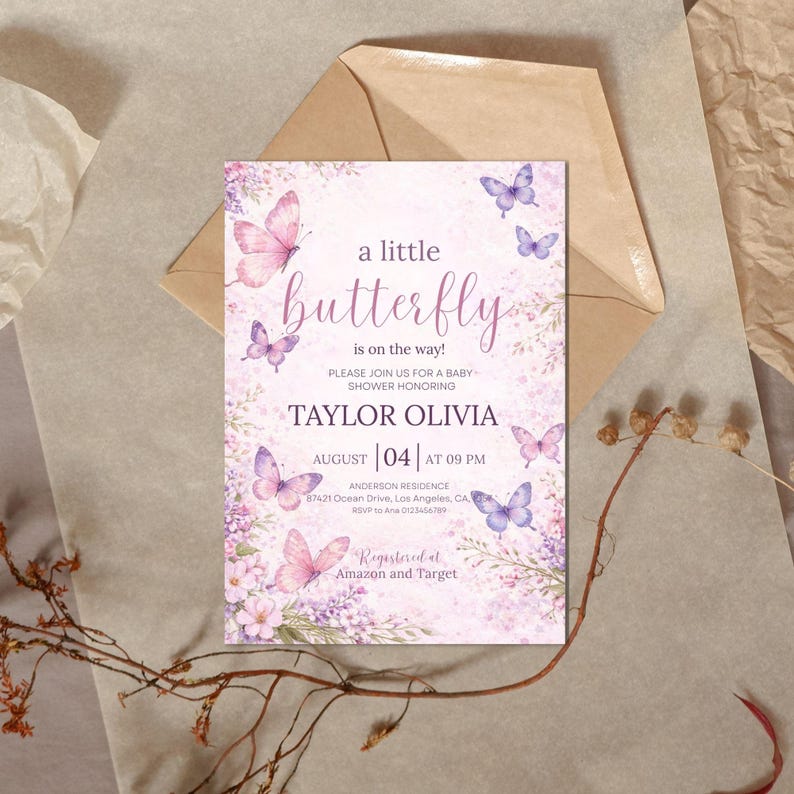 Editable Butterfly Baby Shower Invitation, Pink and Purple Butterfly Invitation, A Little Butterfly Is On The Way, Girl Butterfly Invitation
Butterfly Baby Shower Invitation, Pink Purple Butterfly Invitation Template, Editable Butterfly Baby Shower Invite Girl, Flowers, Canva
EDITABLE Butterfly Baby Shower Invitation A Baby Butterfly is on Her Way Baby Shower Girl theme Pink Butterfly Invite Downloadable & Printed