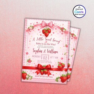 Strawberry Baby Shower Invitation, Editable Pink Baby Shower Invite, Printable Berry Sweet Baby Shower Canva Template, Digital Download 
Editable Berry Sweet Baby Shower Invitation Template, Strawberry Baby Shower Invite, Pink Girl Baby Shower,Canva Invitation,Instant Download
Strawberry Baby Shower Invitation Template, Editable Pink Baby Shower Invite, Berry Sweet Invitation, Printable Invite, Digital Download