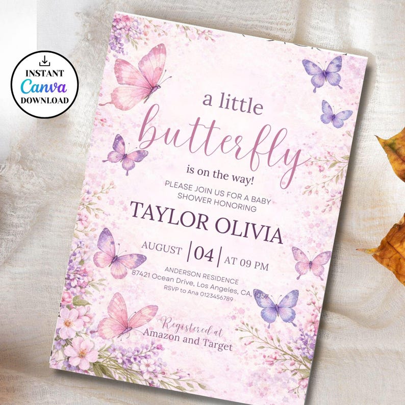 Editable Butterfly Baby Shower Invitation, Pink and Purple Butterfly Invitation, A Little Butterfly Is On The Way, Girl Butterfly Invitation
Butterfly Baby Shower Invitation, Pink Purple Butterfly Invitation Template, Editable Butterfly Baby Shower Invite Girl, Flowers, Canva
EDITABLE Butterfly Baby Shower Invitation A Baby Butterfly is on Her Way Baby Shower Girl theme Pink Butterfly Invite Downloadable & Printed