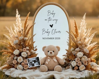 Herbst Boho Schwangerschaftansage, kleiner Kürbis, Herbst-Baby offenbaren, rustikale geschlechtsneutrale Spiegel Kürbis Baby offenbaren Social Media