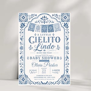 Editable Cielito Lindo Dusty Blue Baby Shower Invitation, Mexican Talavera Papel Picado Invite, Terracotta Spanish Theme, Canva Template 
Cielito Lindo Baby Shower Invitation Template Blue Mexican Baby Shower Invite Editable Canva Download 
Editable Cielito Lindo Invitation, Cielito Lindo Baby Shower Invitation, Mexican Baby Shower Invitation, Papel Picado Invite, Blue Talavera