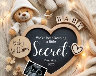 Boho Pregnancy Announcement Digital,Editable Template Bear Secret,Neutral Baby Announcement Digital,Social Media Facebook Instagram