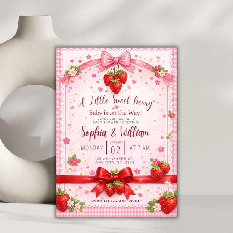 Strawberry Baby Shower Invitation, Editable Pink Baby Shower Invite, Printable Berry Sweet Baby Shower Canva Template, Digital Download 
Editable Berry Sweet Baby Shower Invitation Template, Strawberry Baby Shower Invite, Pink Girl Baby Shower,Canva Invitation,Instant Download
Strawberry Baby Shower Invitation Template, Editable Pink Baby Shower Invite, Berry Sweet Invitation, Printable Invite, Digital Download