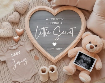 Simple Digital Pregnancy Announcement,Gender Neutral Heart Baby Social Media Reveal,Modern Editable Canva Template,Ultrasound,Boho teddy