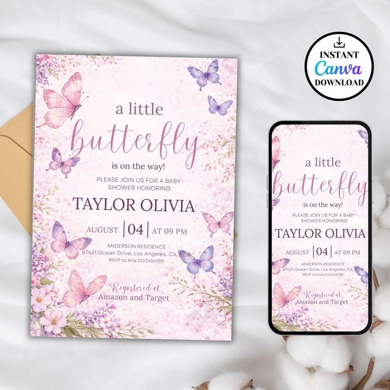 Editable Butterfly Baby Shower Invitation, Pink and Purple Butterfly Invitation, A Little Butterfly Is On The Way, Girl Butterfly Invitation
Butterfly Baby Shower Invitation, Pink Purple Butterfly Invitation Template, Editable Butterfly Baby Shower Invite Girl, Flowers, Canva
EDITABLE Butterfly Baby Shower Invitation A Baby Butterfly is on Her Way Baby Shower Girl theme Pink Butterfly Invite Downloadable & Printed