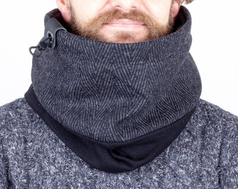 Écharpe pour homme ou offrez-lui en tweed à chevrons anthracite et laine noire