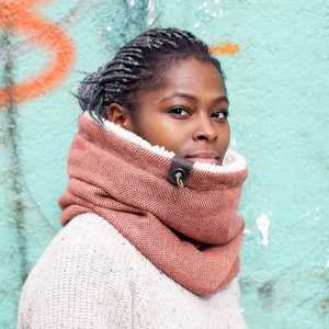 Pure Wool Herringbone Hooded Cowl, Gift for her, Tweed Scarf