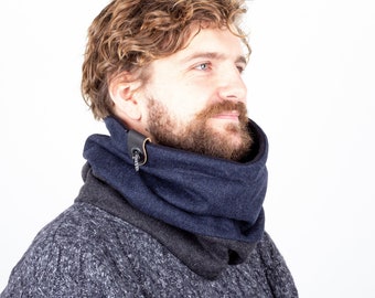 Midnight Blue Tweed Wool Neck Warmer, Gift for Men, Cowl for men, Gift Him