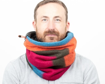Super colourful and vibrant Italian wool cowl scarf or snood - fully lined