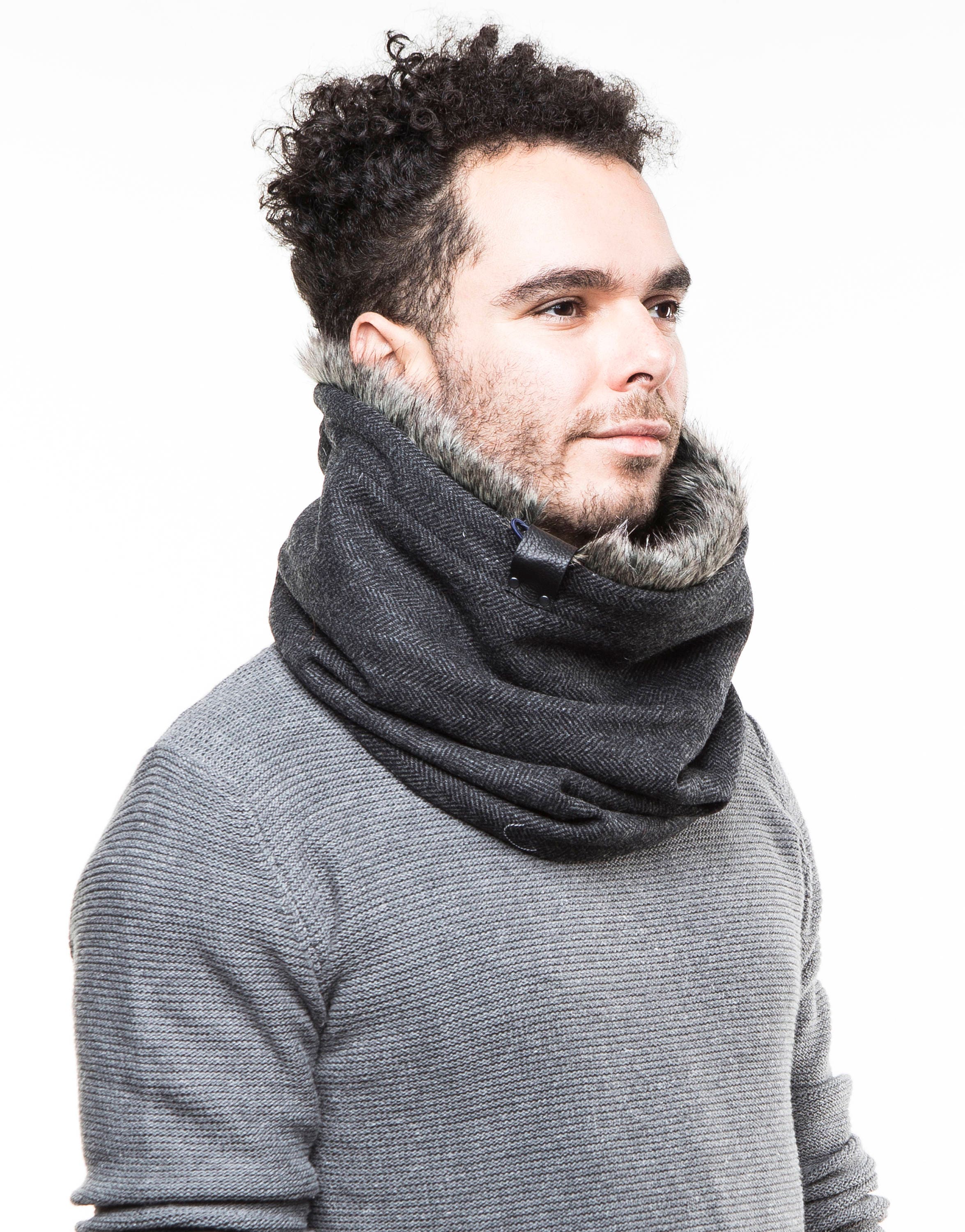 Fur neck warmer, mens gift, gift boyfriend, wool scarf, men's fur scarf ...