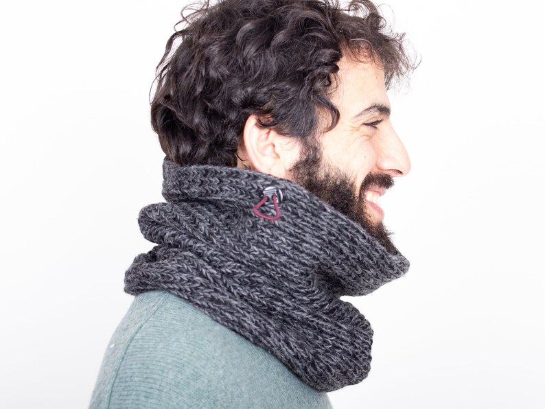 Gift for Men, Gift Ideas Dad/Brother, Dark Grey Knit Cowl, Chunky Knit Neckwarmer, image 3