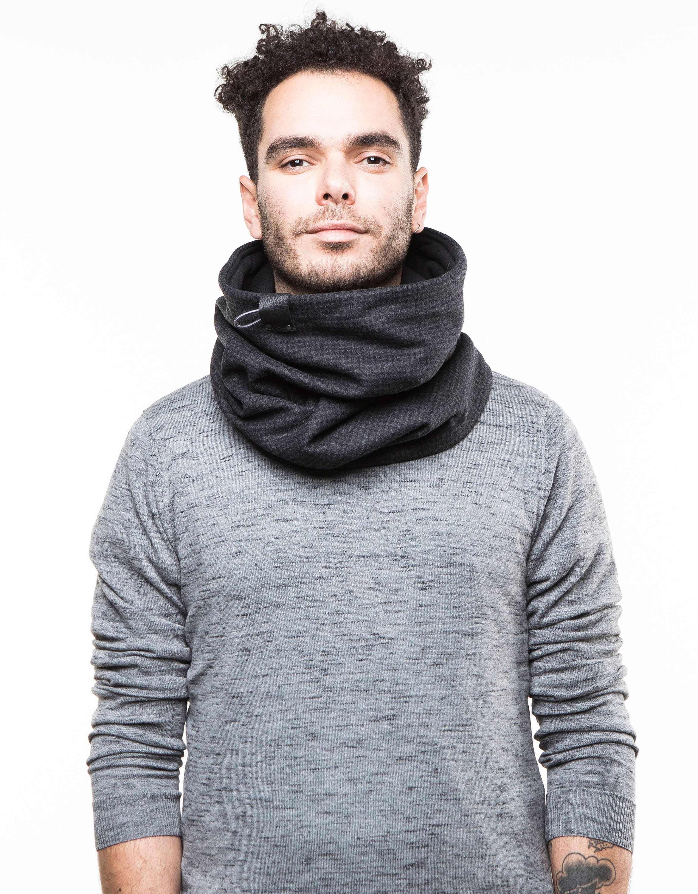 Mens cowl scarf scarf mens grey wool scarf in dark grey Etsy