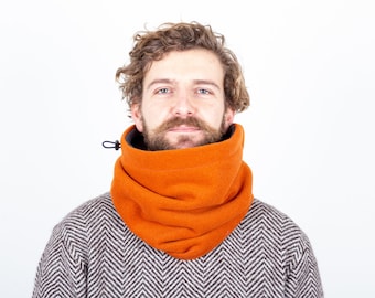Tiger Orange Cowl or Scarf, Gift for Him, Tweed Wool Neckwarmer, Colourful
