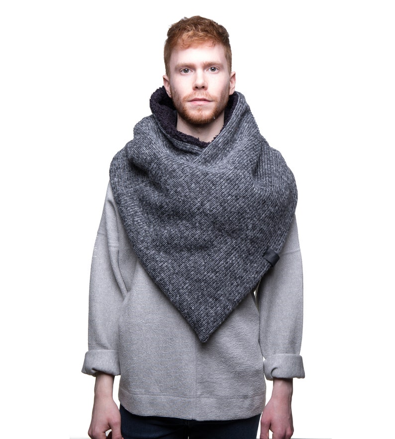 Men's chunky knit poncho style scarf grey wool poncho | Etsy