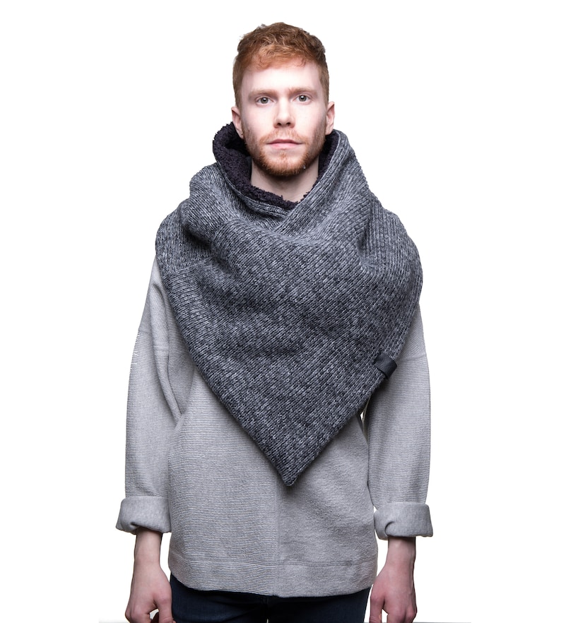 Men's chunky knit poncho style scarf grey wool poncho Etsy