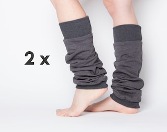 2 pairs of super soft cotton leg warmers in anthracite