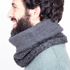 Gift for Men, Gift Ideas Dad/Brother, Dark Grey Knit Cowl, Chunky Knit Neckwarmer, image 4