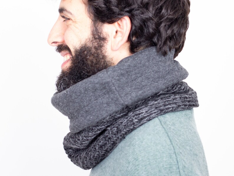 Gift for Men, Gift Ideas Dad/Brother, Dark Grey Knit Cowl, Chunky Knit Neckwarmer, image 4