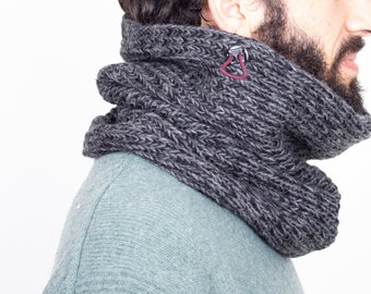 Gift for Men, Gift Ideas Dad/Brother, Dark Grey Knit Cowl, Chunky Knit Neckwarmer,