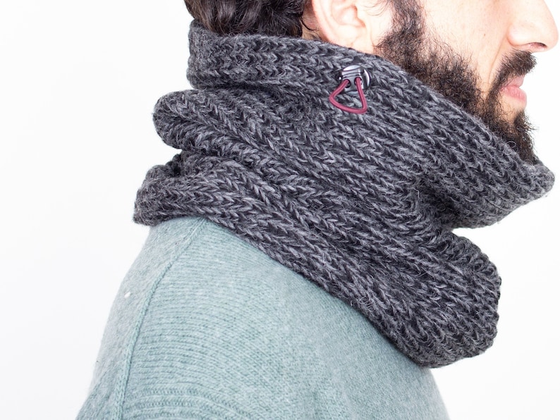 Gift for Men, Gift Ideas Dad/Brother, Dark Grey Knit Cowl, Chunky Knit Neckwarmer, image 1