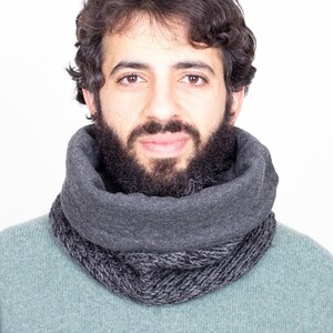 Gift for Men, Gift Ideas Dad/Brother, Dark Grey Knit Cowl, Chunky Knit Neckwarmer, image 5