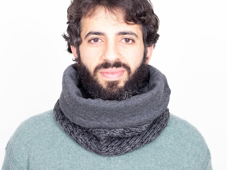 Gift for Men, Gift Ideas Dad/Brother, Dark Grey Knit Cowl, Chunky Knit Neckwarmer, image 5