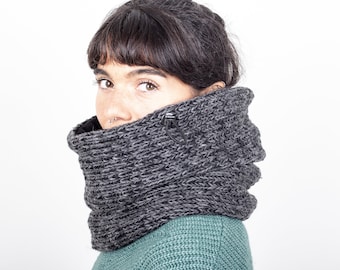 Wool Knit Scarf, Anthracite Chunky knitted Cowl Scarf, Best Gift for Her, Gift Women