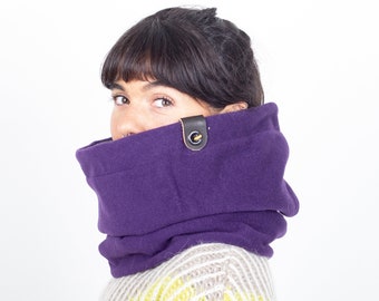 Upcycled Wool Hooded Cowl in Retro Purple, Extra Warm, Gift for Women, Gift for Her