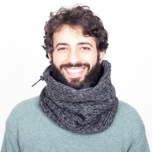 Gift for Men, Gift Ideas Dad/Brother, Dark Grey Knit Cowl, Chunky Knit Neckwarmer, image 6