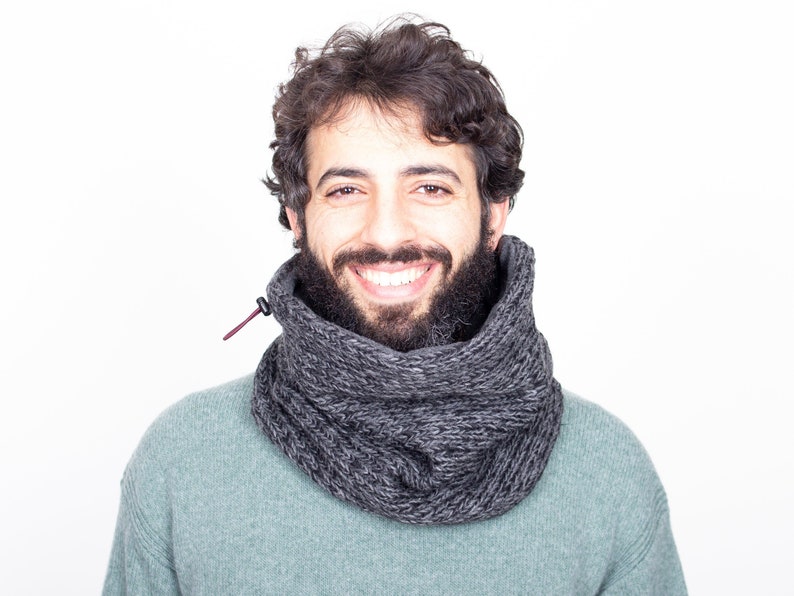 Gift for Men, Gift Ideas Dad/Brother, Dark Grey Knit Cowl, Chunky Knit Neckwarmer, image 6