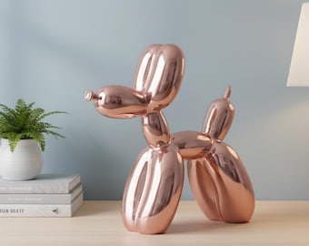 Hondensculptuur van glanzende harsballon: modern interieur